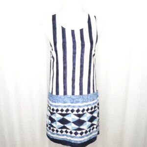 Lulu's Multitask-Queen Ivory & Blue Print Shift Dress